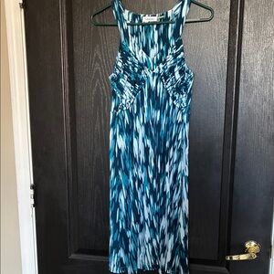 Calvin Klein size 10 Blue Patterned Sleeveless Dress with empire shirred bodice